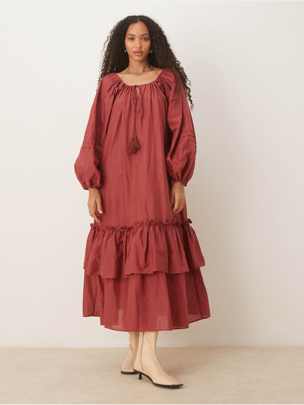 Women’s ASOS Channel Neckline And Ruffled Hem Maxi Dress Size 6 Rust Prairie - Picture 9 of 10